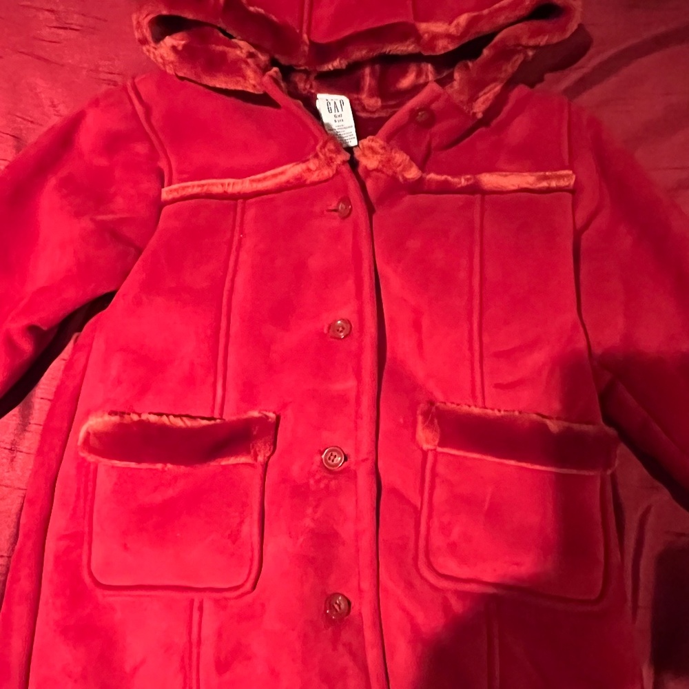 GAP Red Shearling Winter Coat with Hood, made by Gap, size 5XL